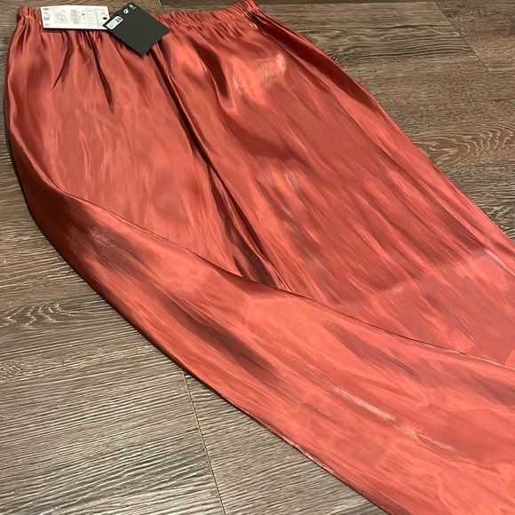 ❣️NWT Zara red shiny straight leg pants sheer lingerie vacation flowy small - Picture 9 of 14